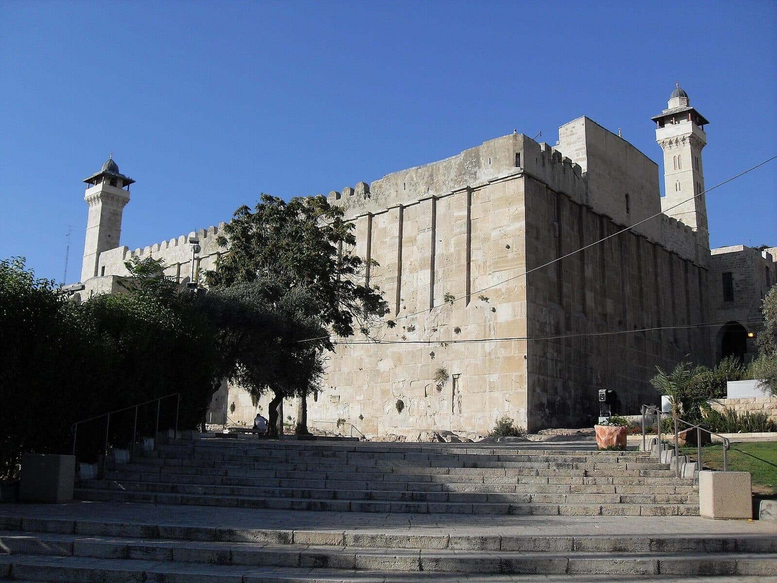 The massive ancient walls of the Tomb of the Patriarchs in Hebron